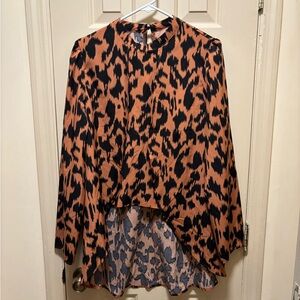 SHEIN Black and Brown Leopard Print High-Low Blouse